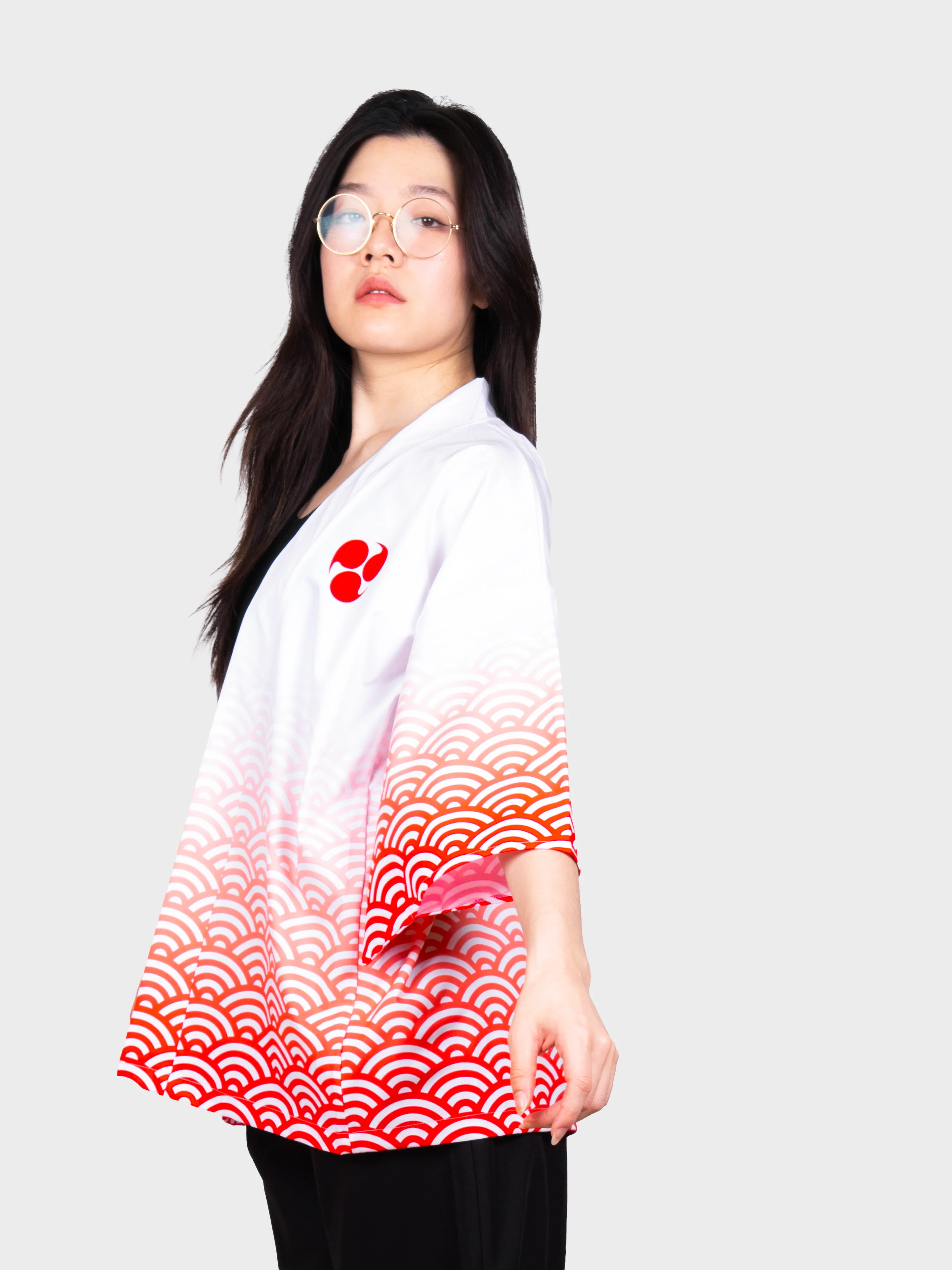 Kimono streetwear blanc et rouge - Image 4